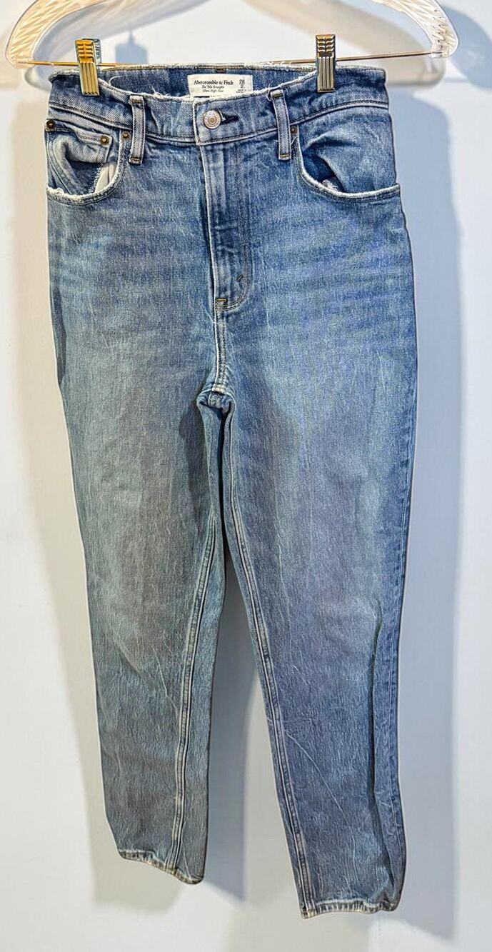 Abercrombie Women's 90s Straight Jeans Ultra High Rise Curve Love Long Size 26